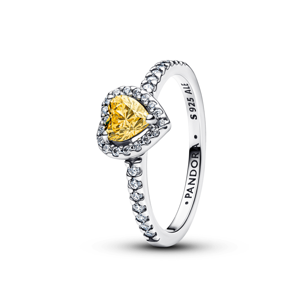 Pandora Timeless Sparkling Elevated Heart Ring Yellow 925 Silver
