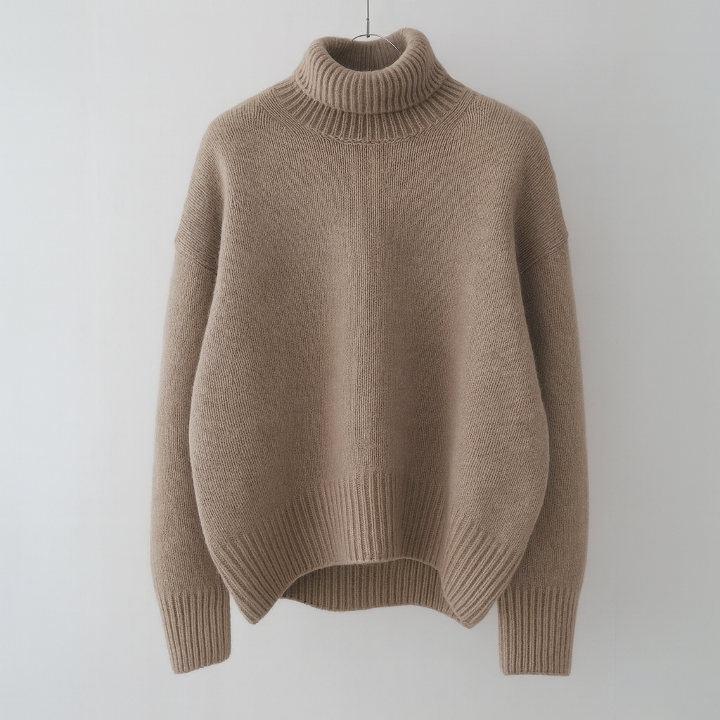Fluffy Cotton Knit Roll Neck Jumper