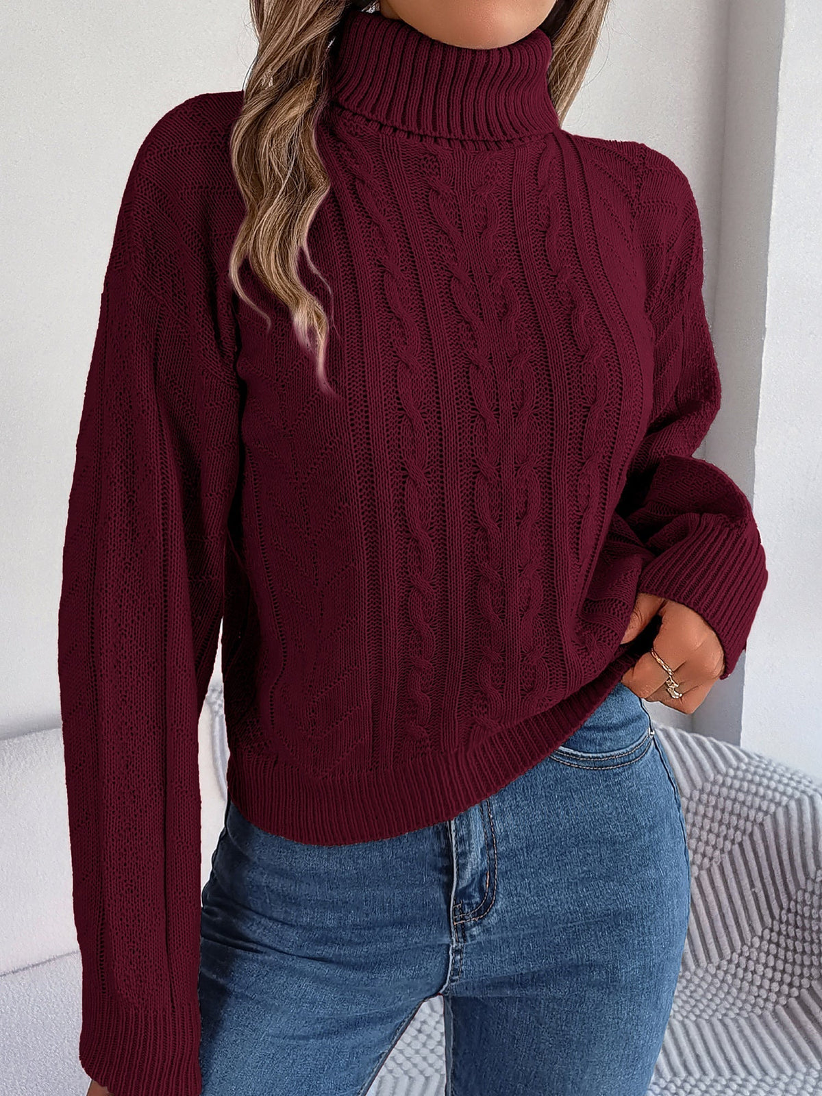Chunky Cable Roll Neck