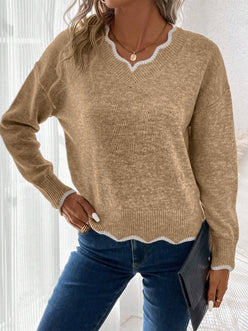 Scallop Trim V-Neck Jumper