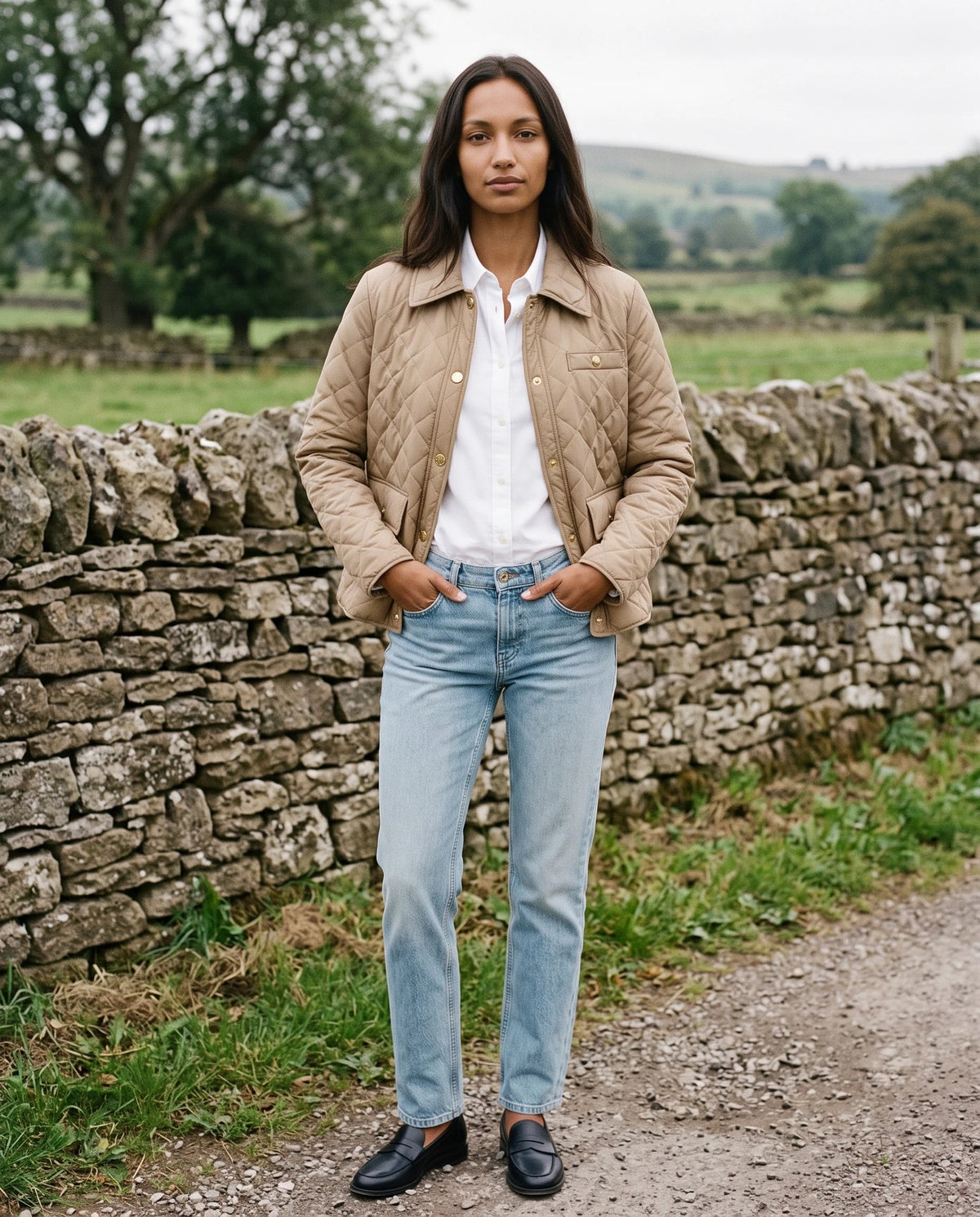 Quilted Jacket with Shirt Collar and Gold Poppers