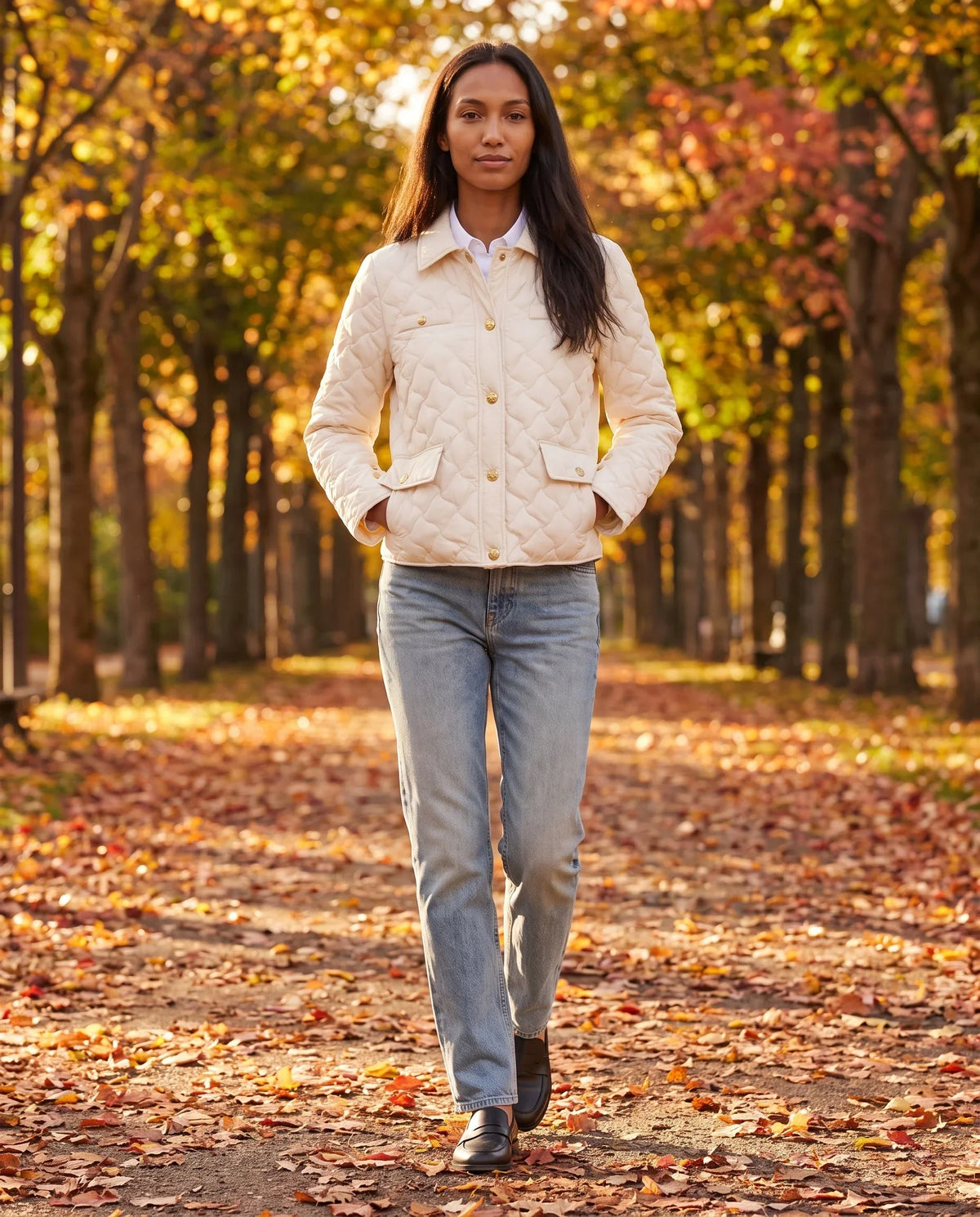 Quilted Jacket with Shirt Collar and Gold Poppers