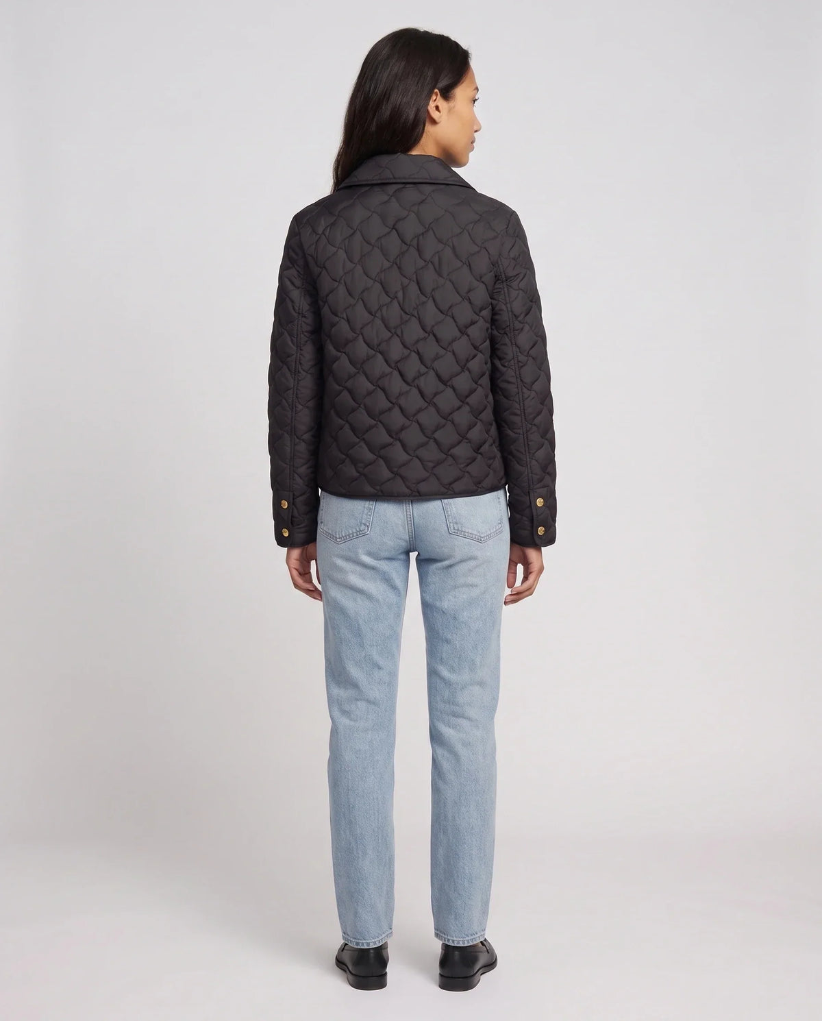 Quilted Jacket with Shirt Collar and Gold Poppers