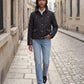 Quilted Jacket with Shirt Collar and Gold Poppers