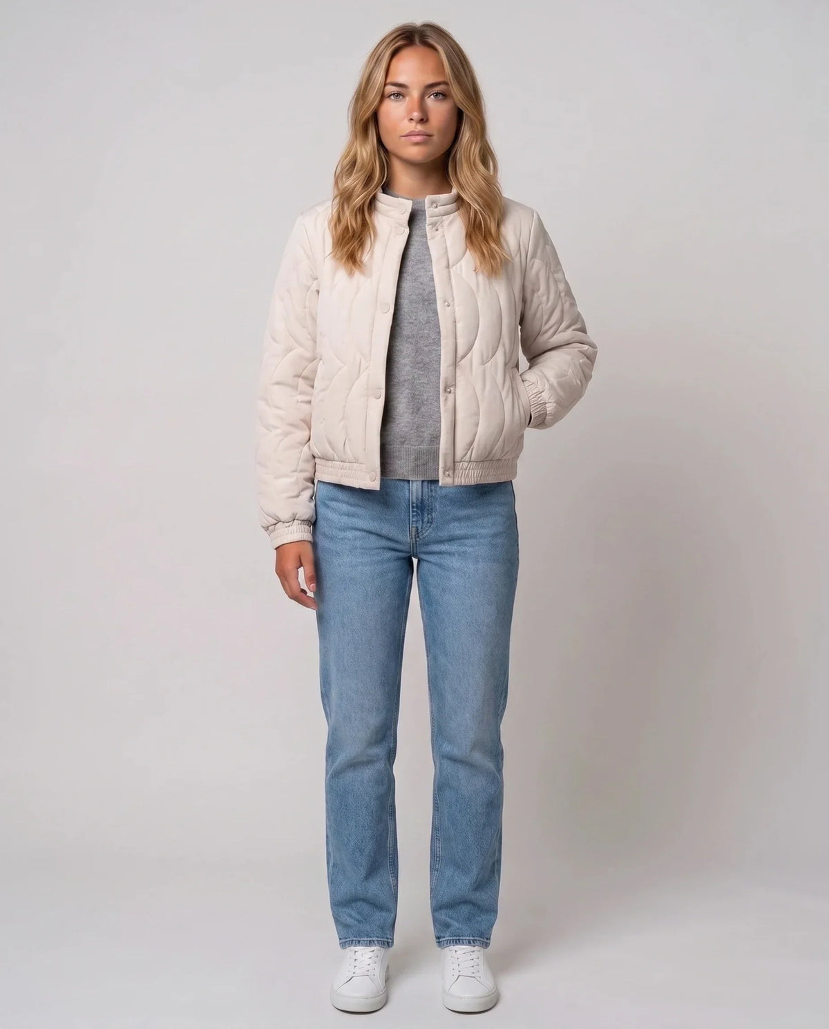 Quilted Jacket with Funnel Collar and Poppers