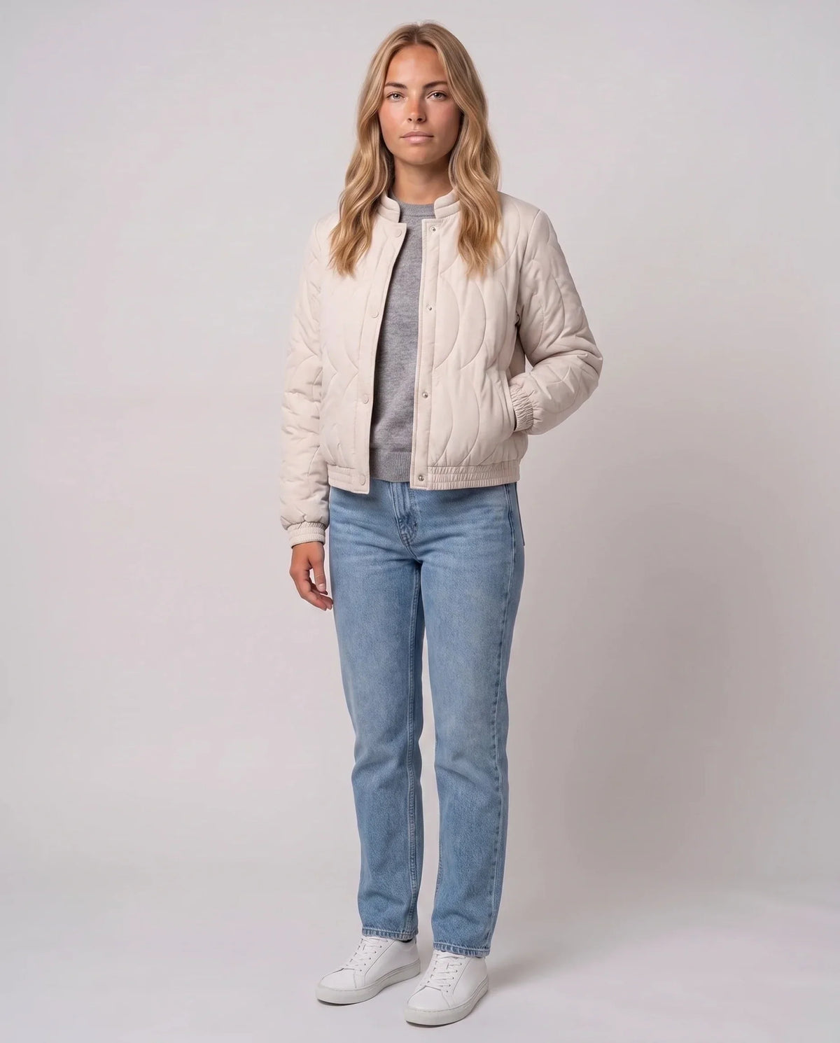 Quilted Jacket with Funnel Collar and Poppers