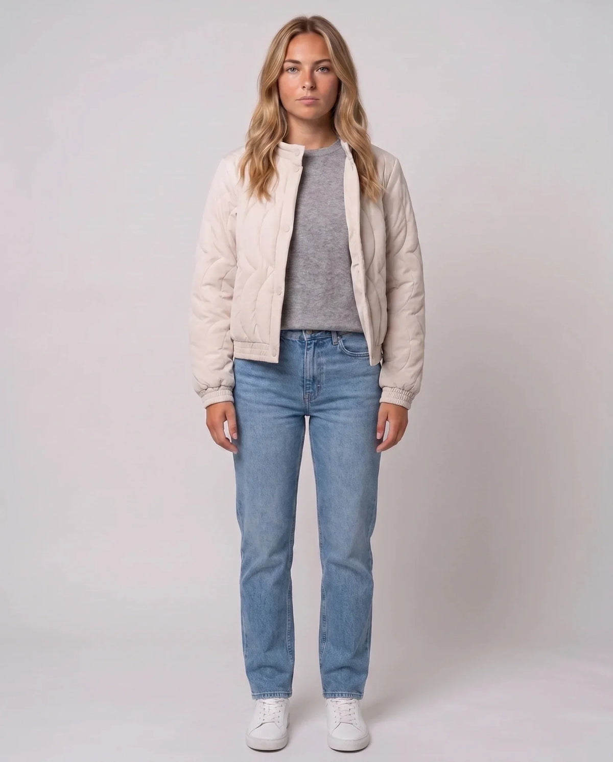 Quilted Jacket with Funnel Collar and Poppers