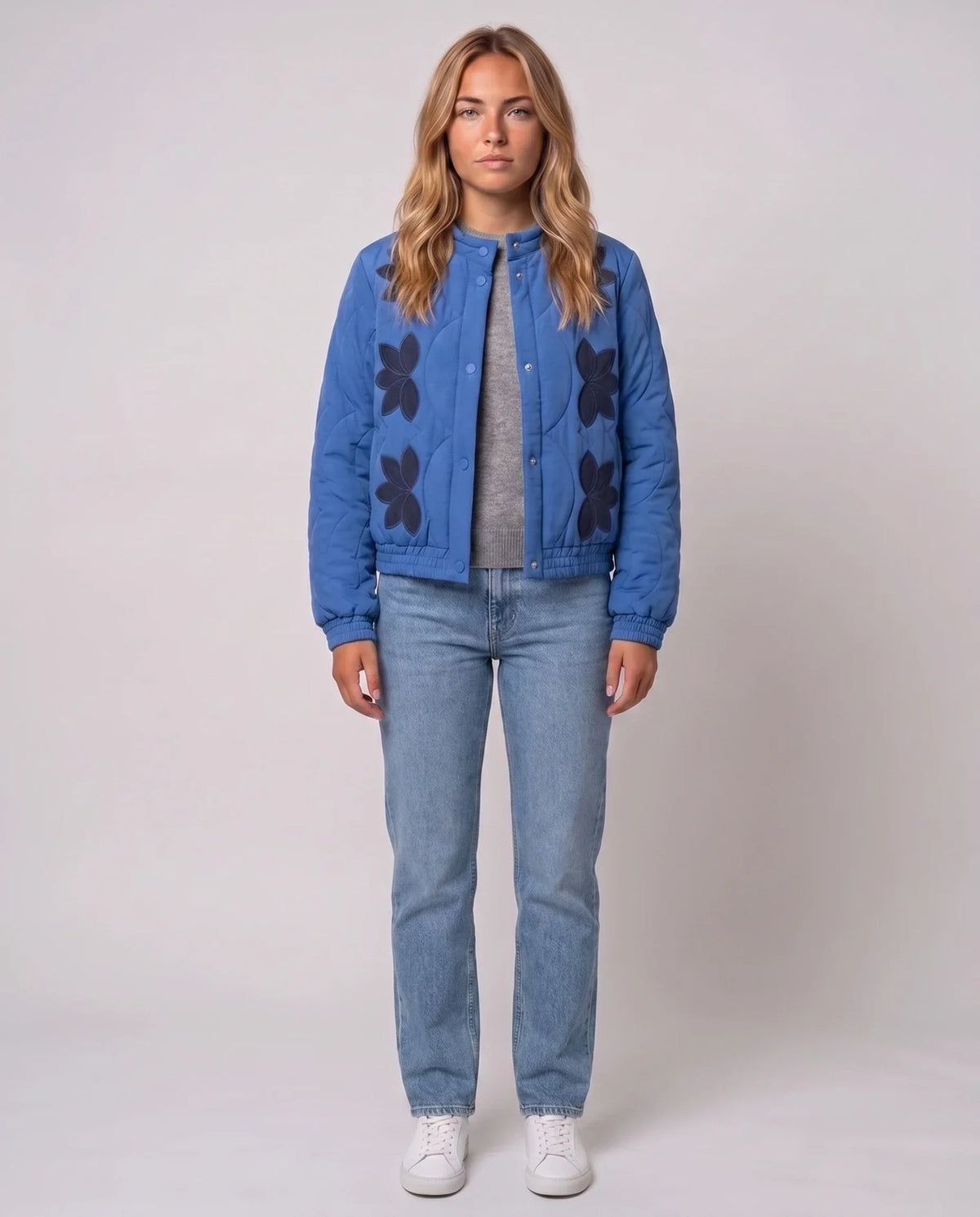 Quilted Jacket with Funnel Collar and Poppers