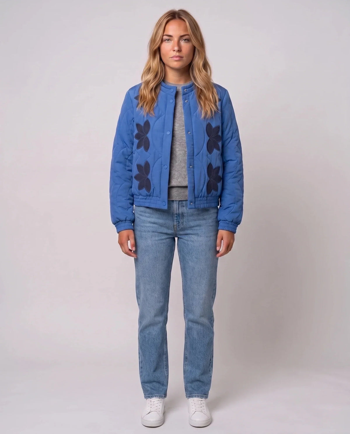 Quilted Jacket with Funnel Collar and Poppers