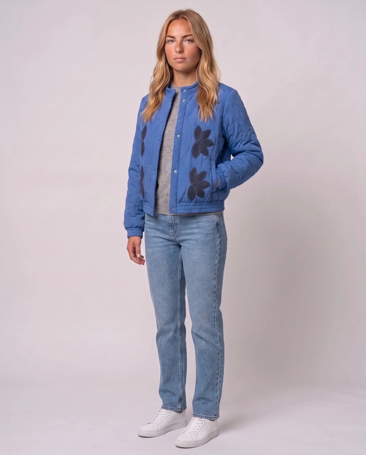 Quilted Jacket with Funnel Collar and Poppers