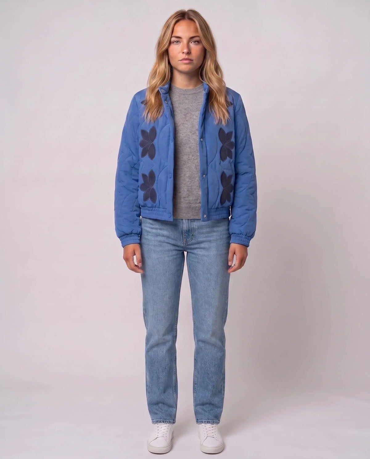 Quilted Jacket with Funnel Collar and Poppers