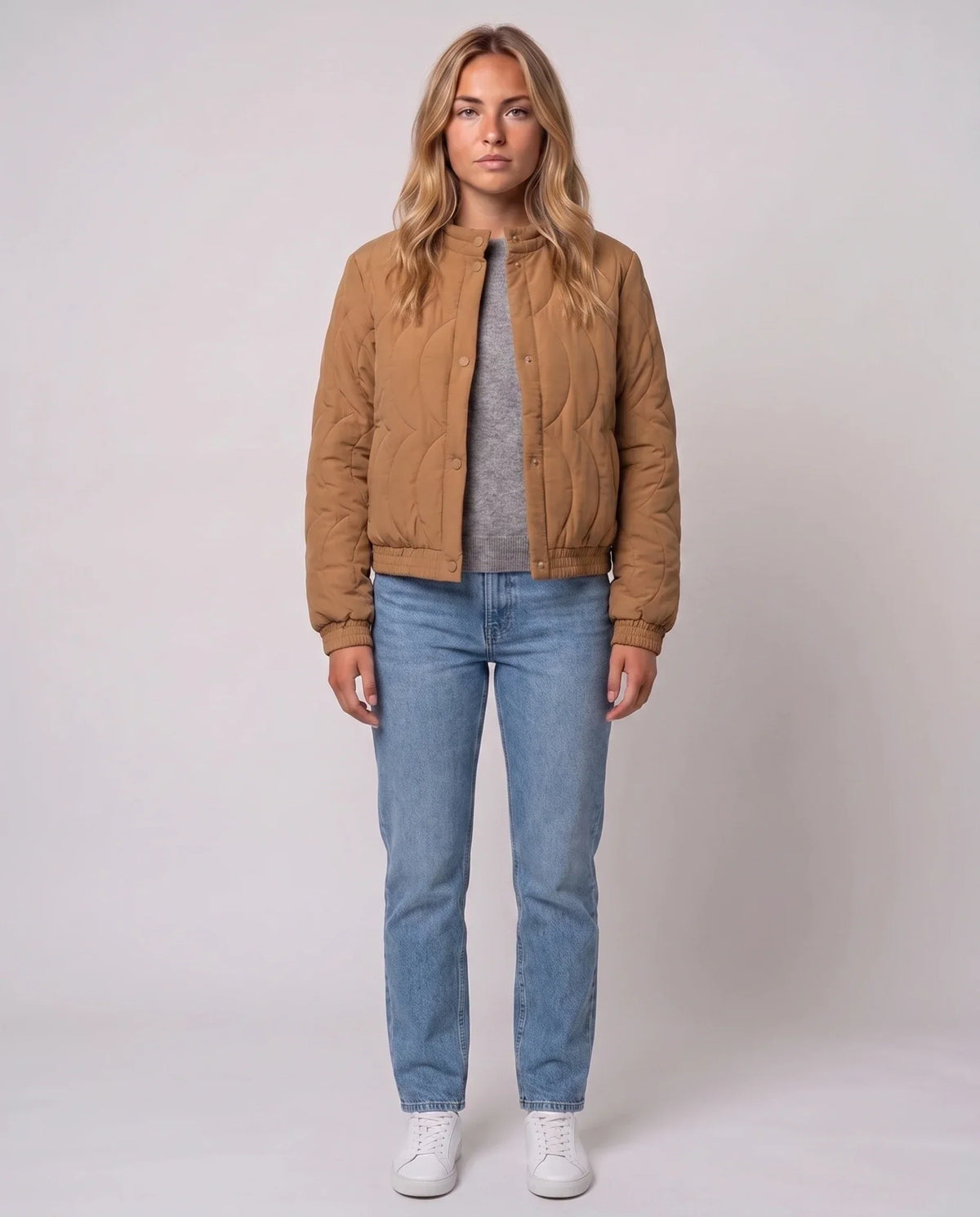 Quilted Jacket with Funnel Collar and Poppers