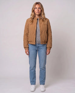 Quilted Jacket with Funnel Collar and Poppers