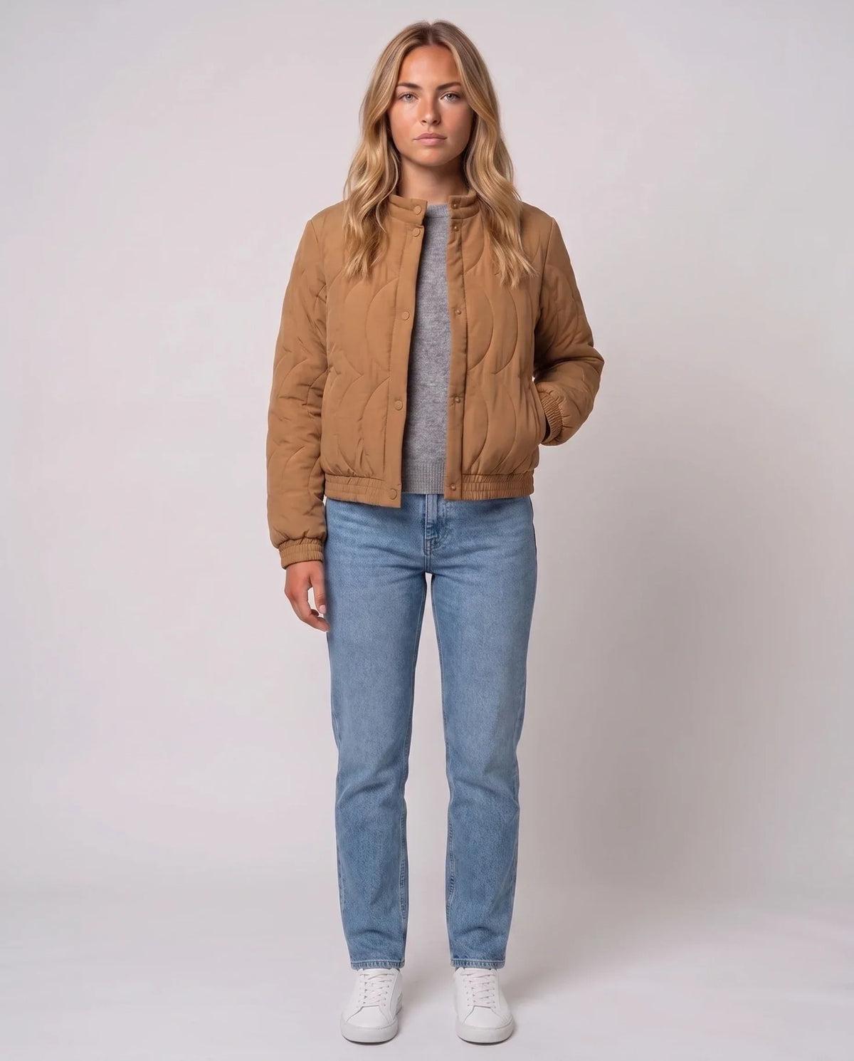 Quilted Jacket with Funnel Collar and Poppers