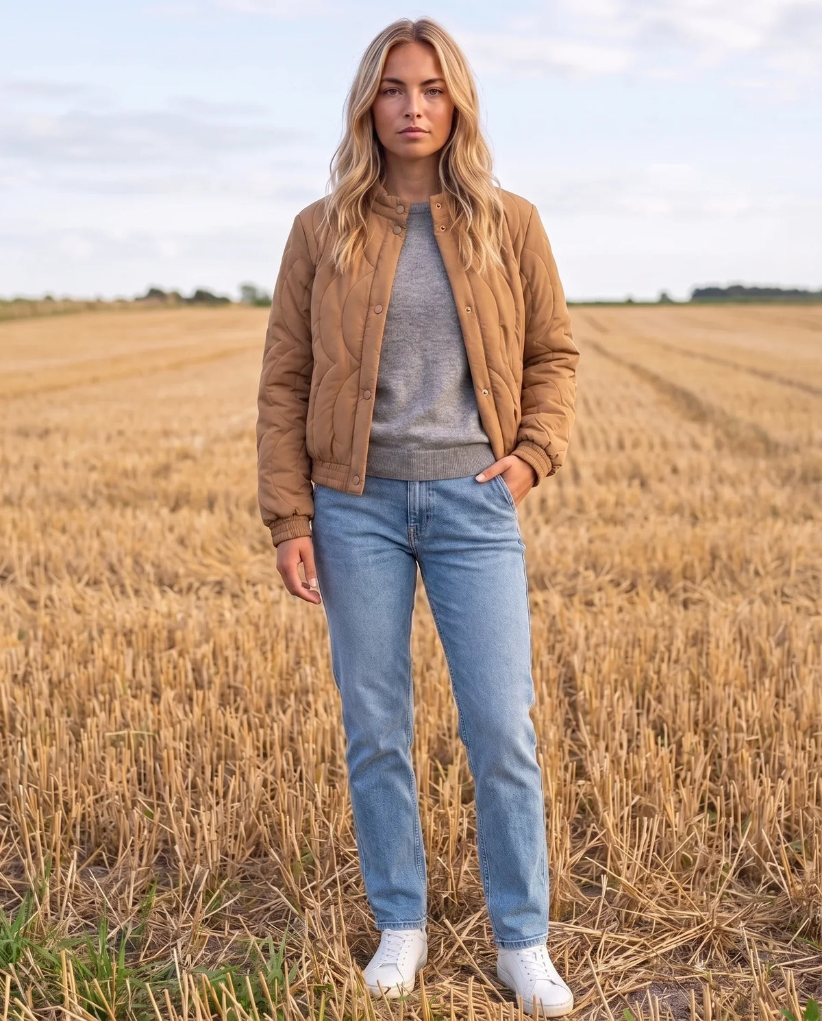 Quilted Jacket with Funnel Collar and Poppers