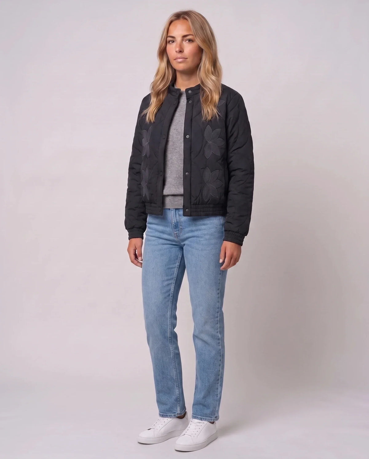 Quilted Jacket with Funnel Collar and Poppers