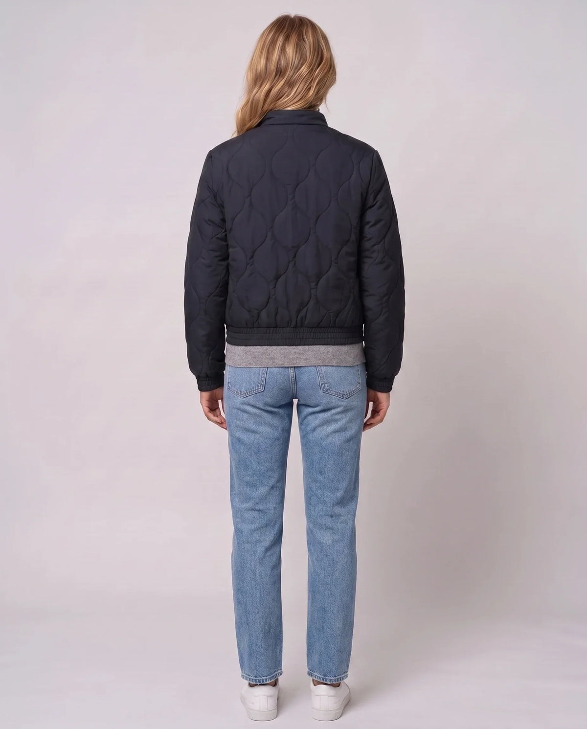 Quilted Jacket with Funnel Collar and Poppers