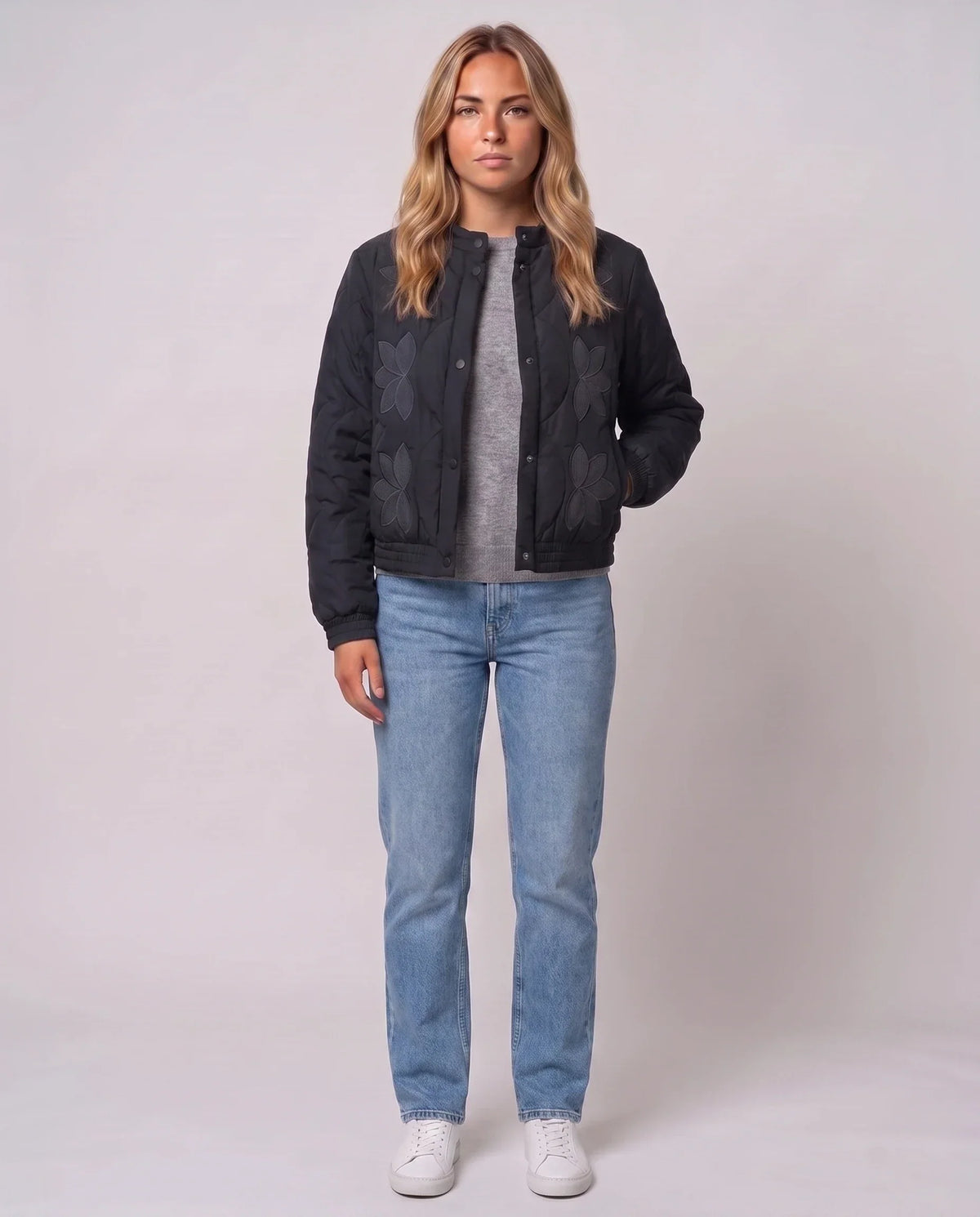 Quilted Jacket with Funnel Collar and Poppers