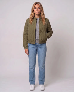 Quilted Jacket with Funnel Collar and Poppers