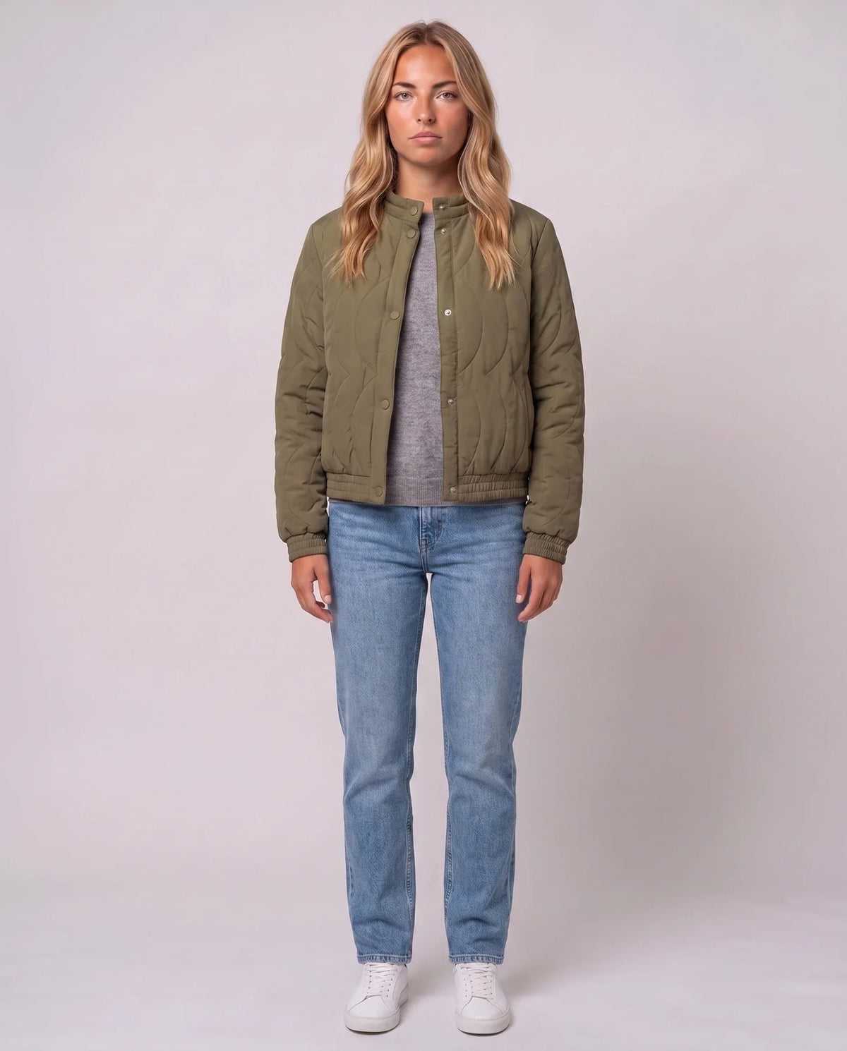Quilted Jacket with Funnel Collar and Poppers