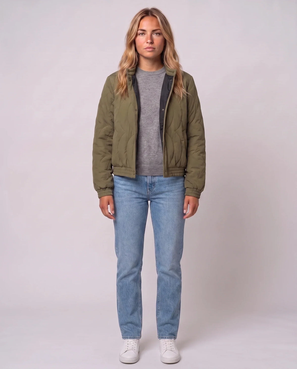 Quilted Jacket with Funnel Collar and Poppers