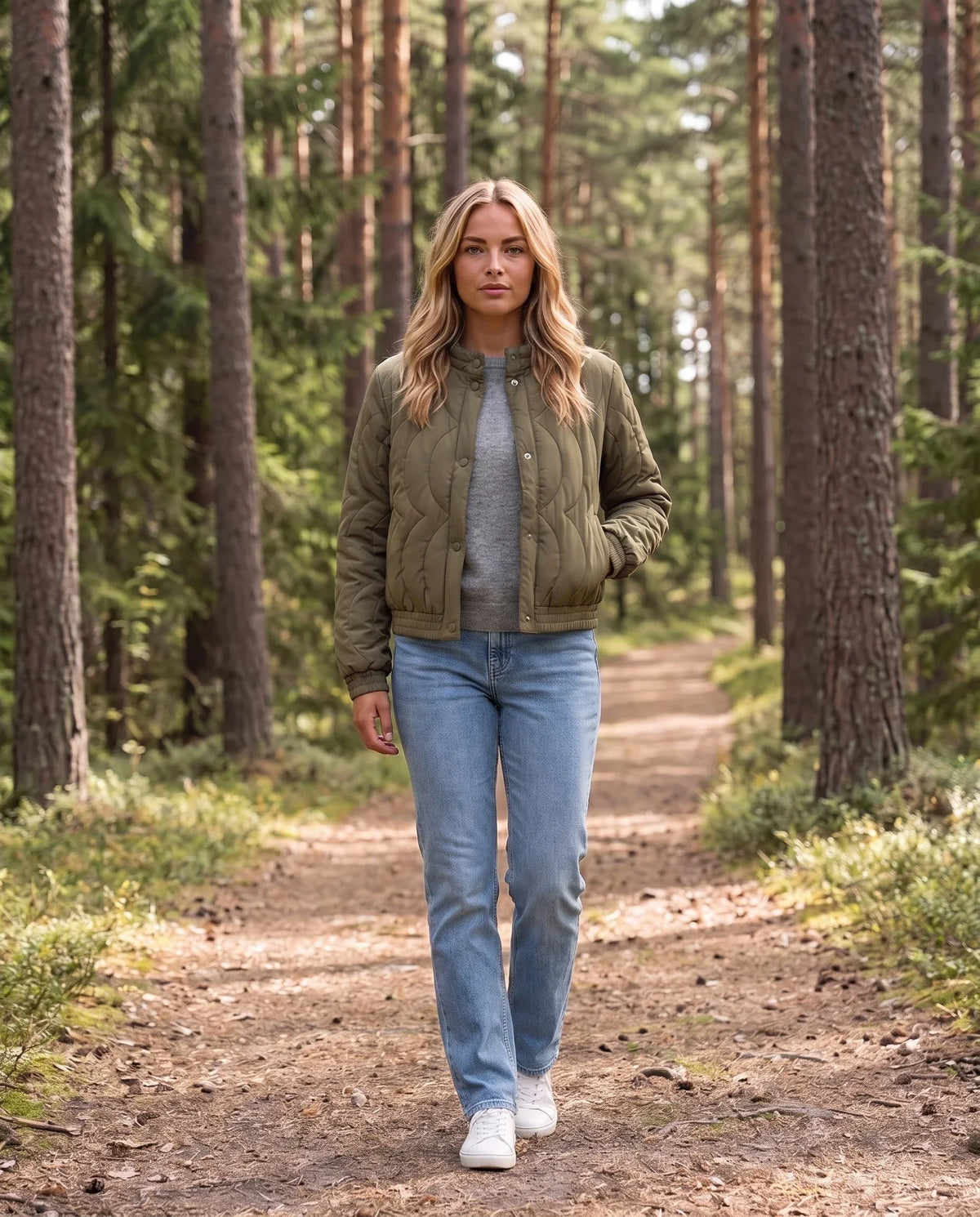 Quilted Jacket with Funnel Collar and Poppers