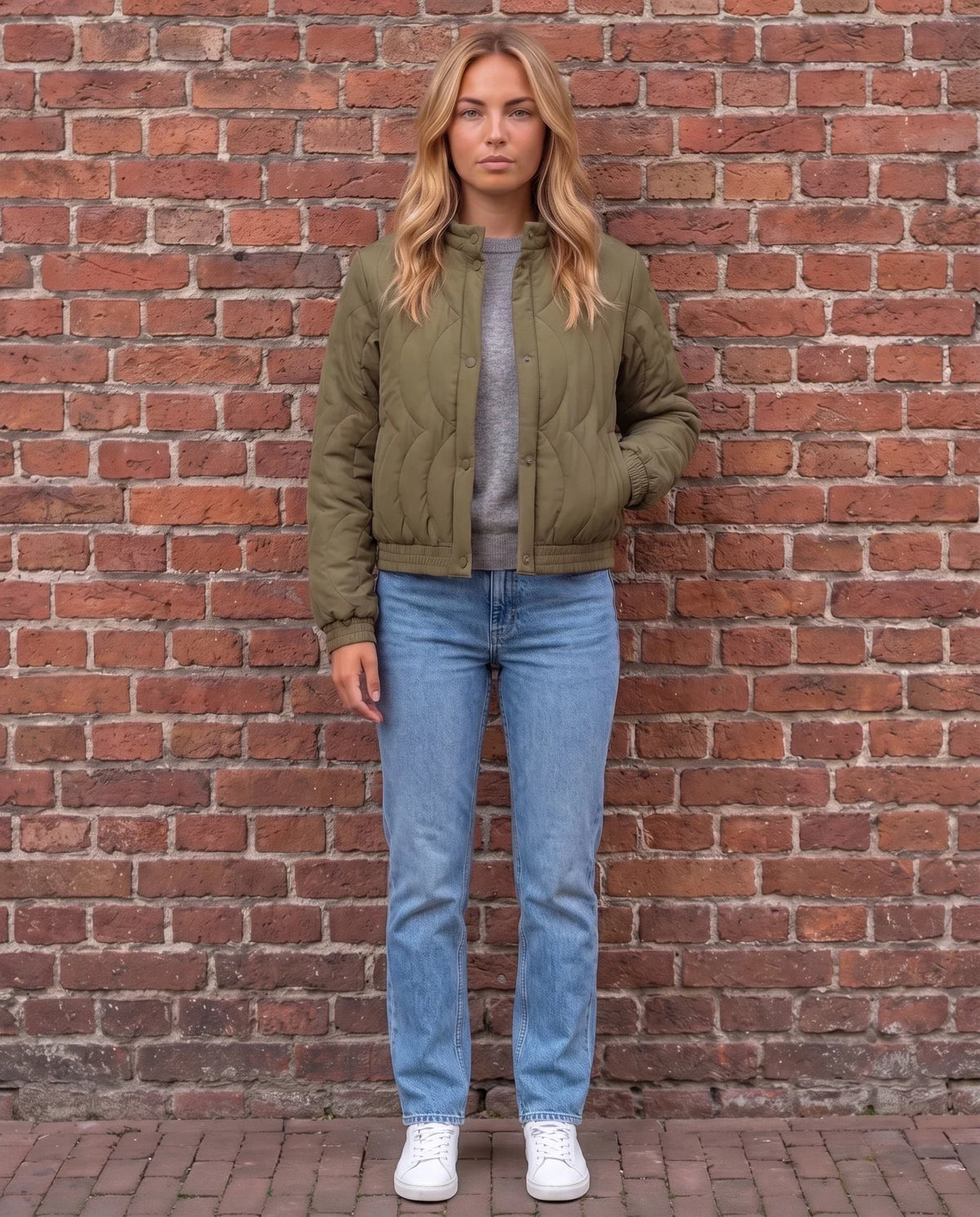 Quilted Jacket with Funnel Collar and Poppers