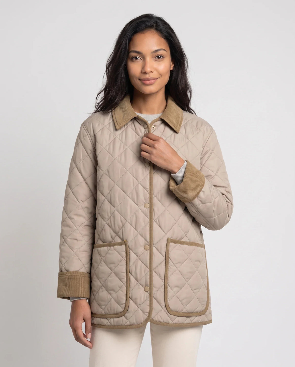 Quilted Jacket with Corduroy Collar