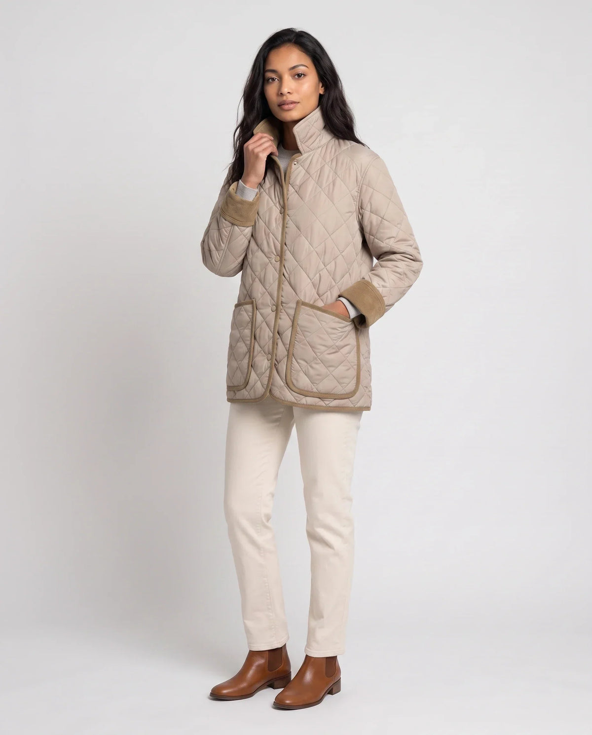 Quilted Jacket with Corduroy Collar