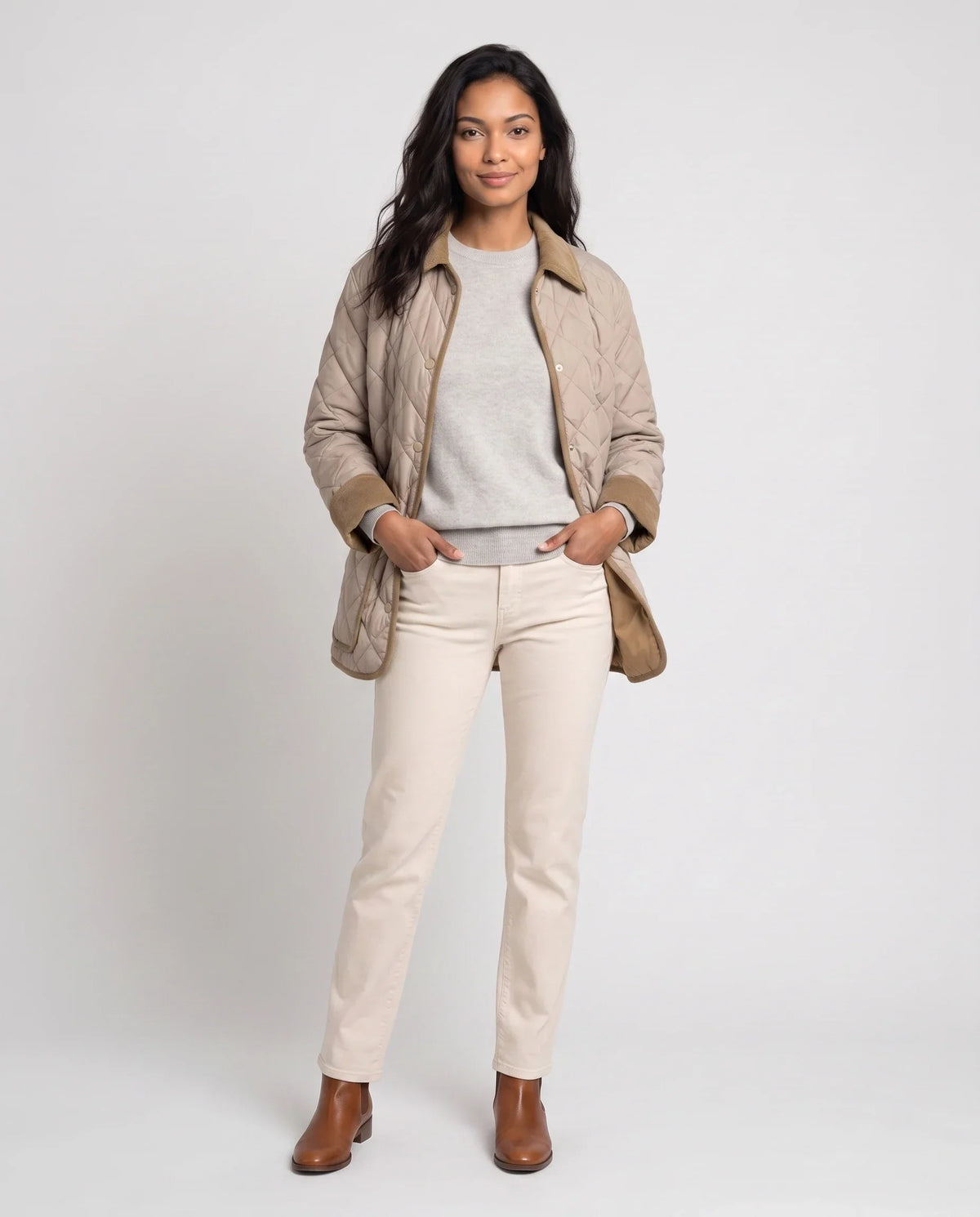 Quilted Jacket with Corduroy Collar