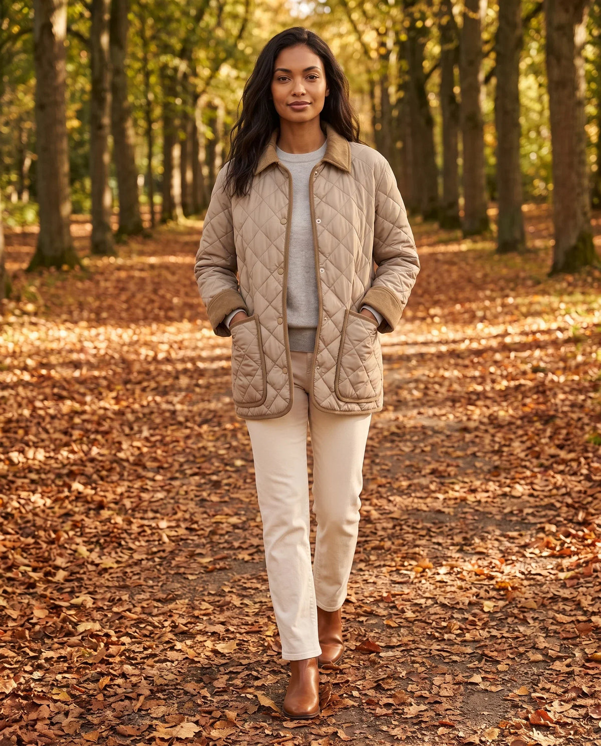 Quilted Jacket with Corduroy Collar