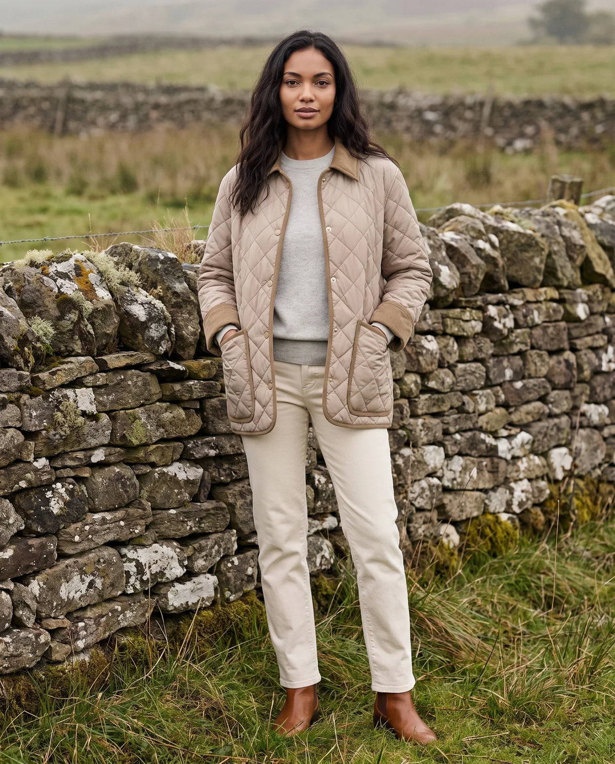 Quilted Jacket with Corduroy Collar