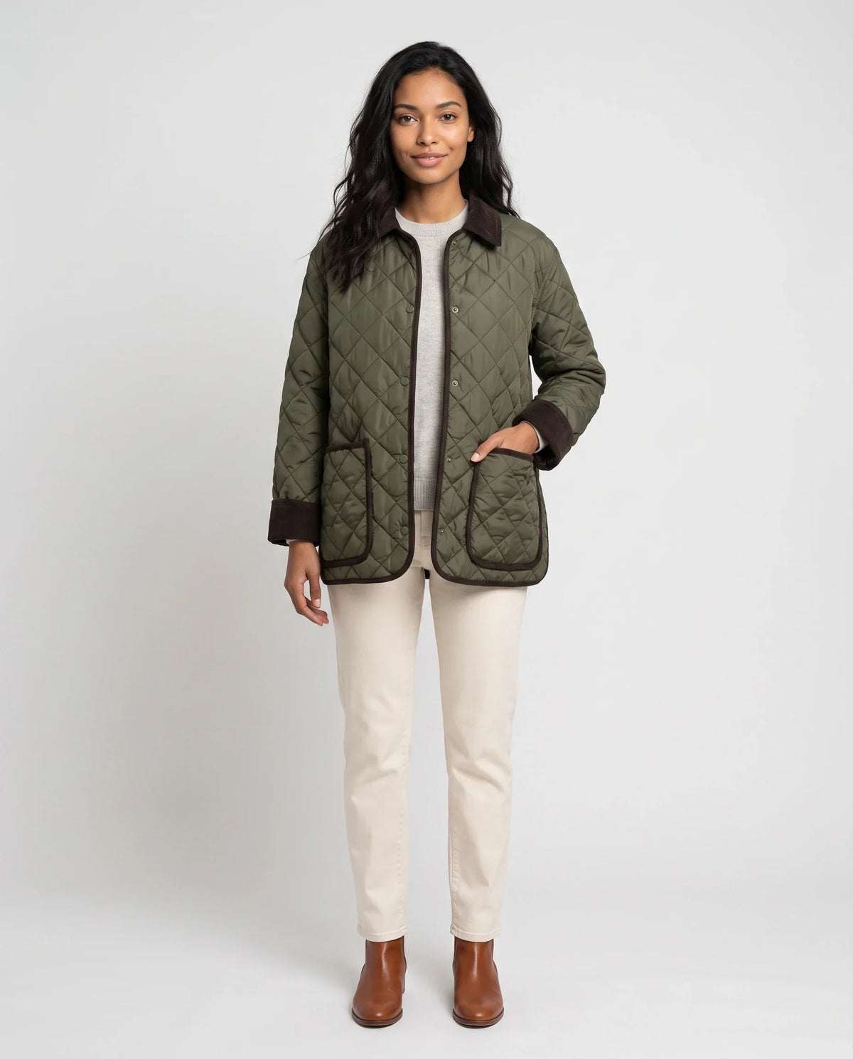 Quilted Jacket with Corduroy Collar