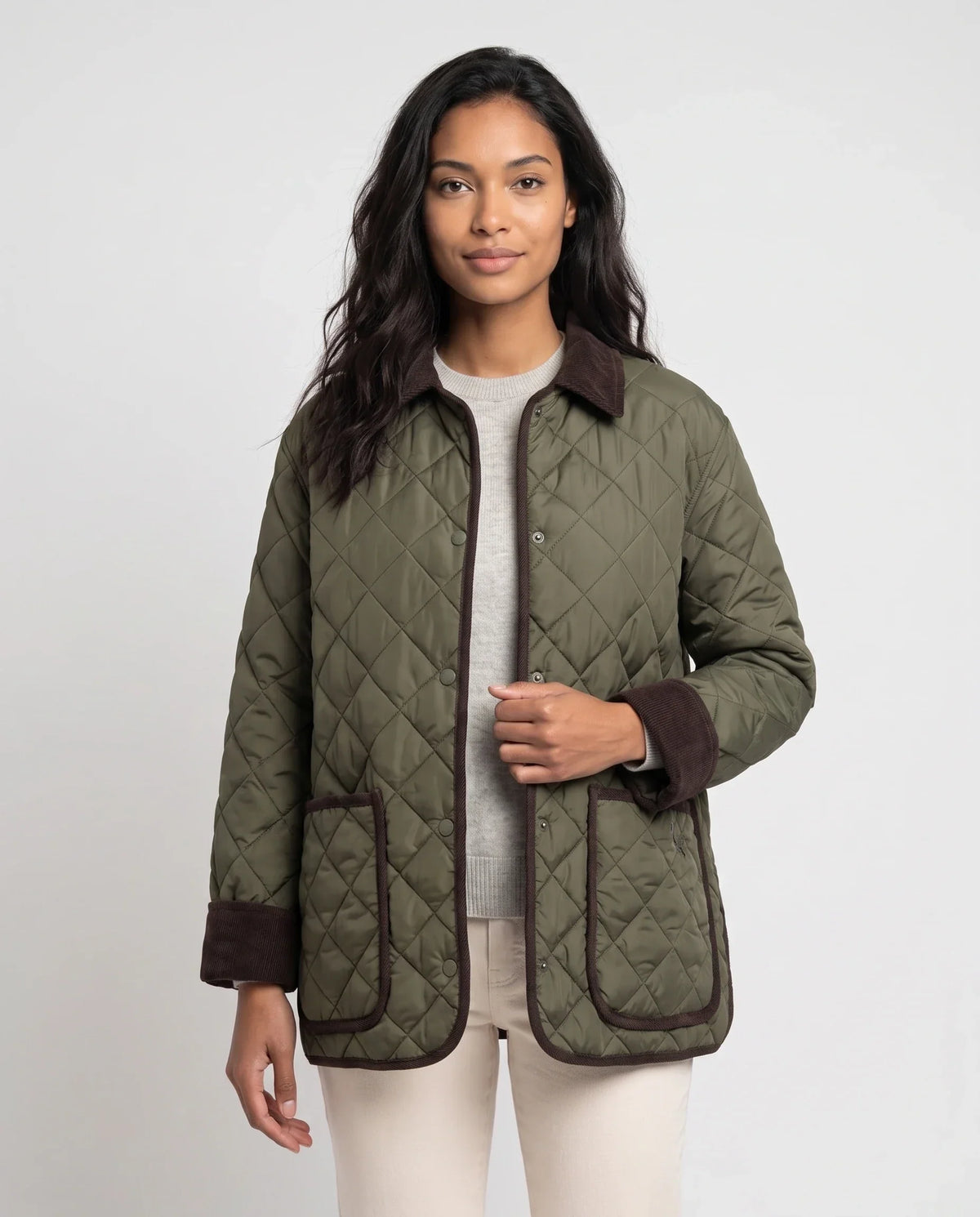 Quilted Jacket with Corduroy Collar