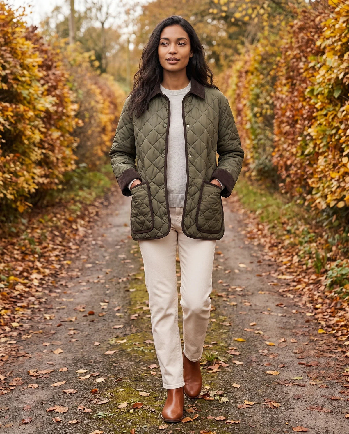 Quilted Jacket with Corduroy Collar