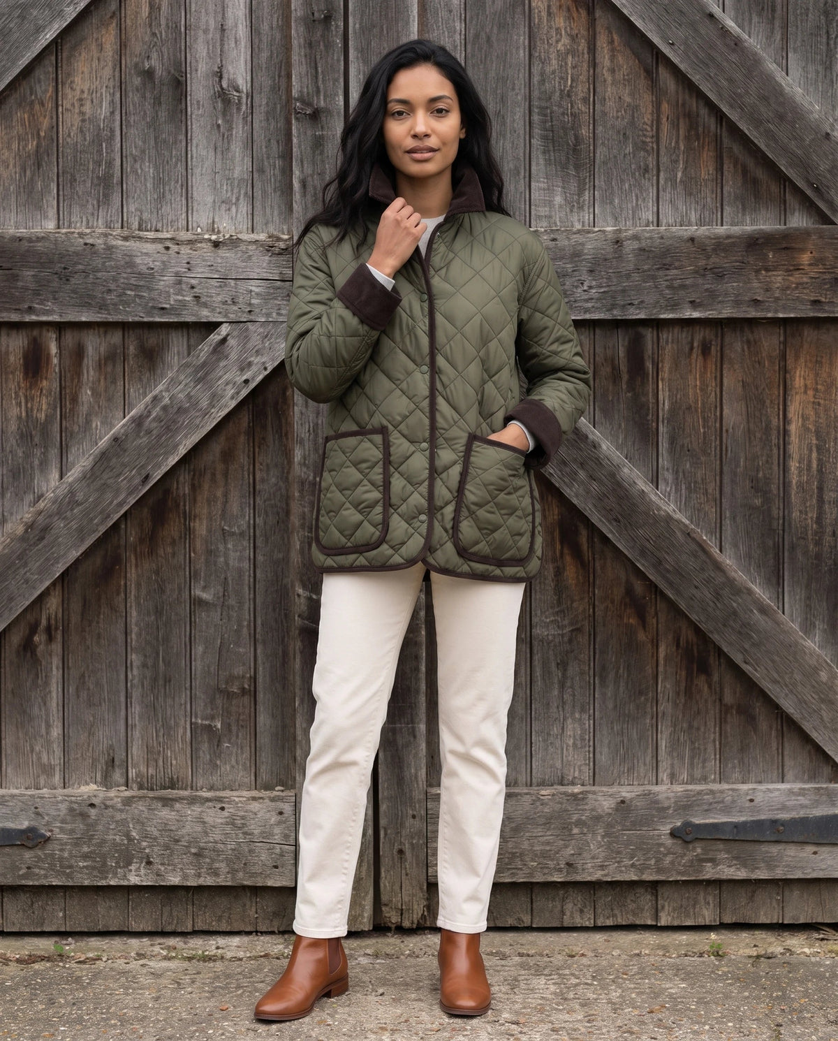 Quilted Jacket with Corduroy Collar