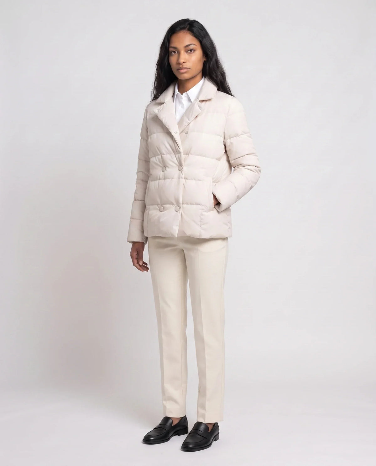 Short Quilted Jacket with Tailored Collar