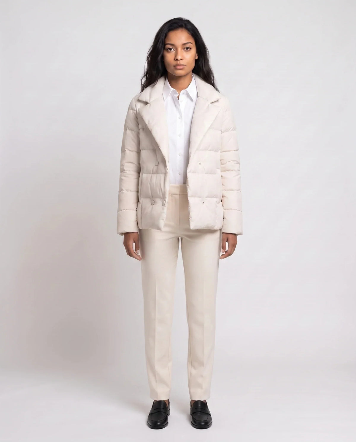 Short Quilted Jacket with Tailored Collar