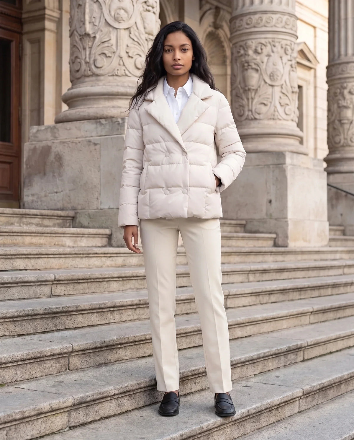 Short Quilted Jacket with Tailored Collar
