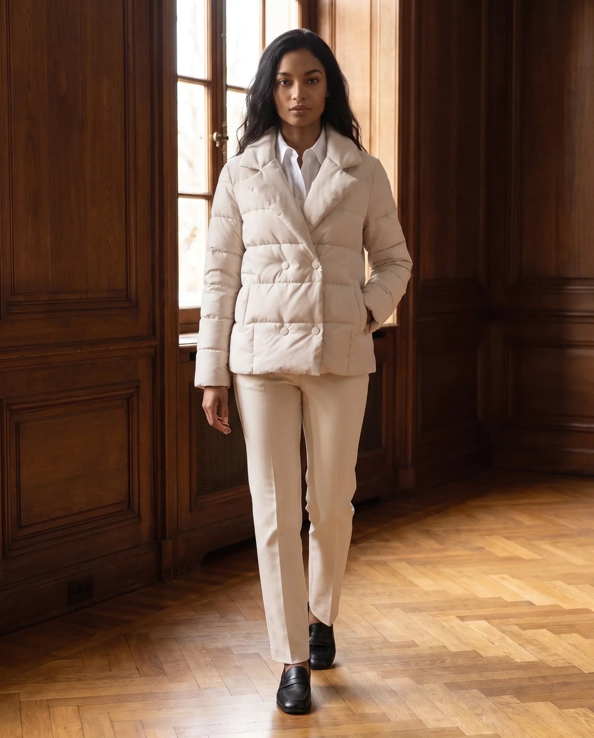 Short Quilted Jacket with Tailored Collar