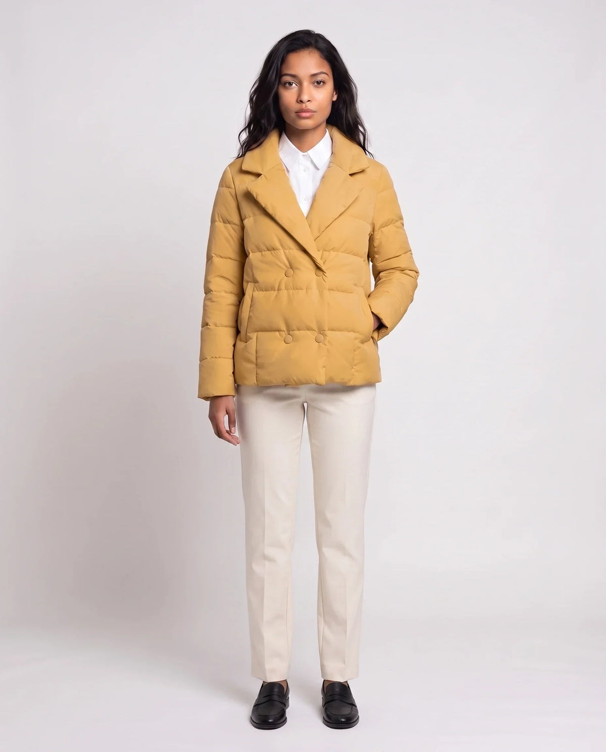 Short Quilted Jacket with Tailored Collar