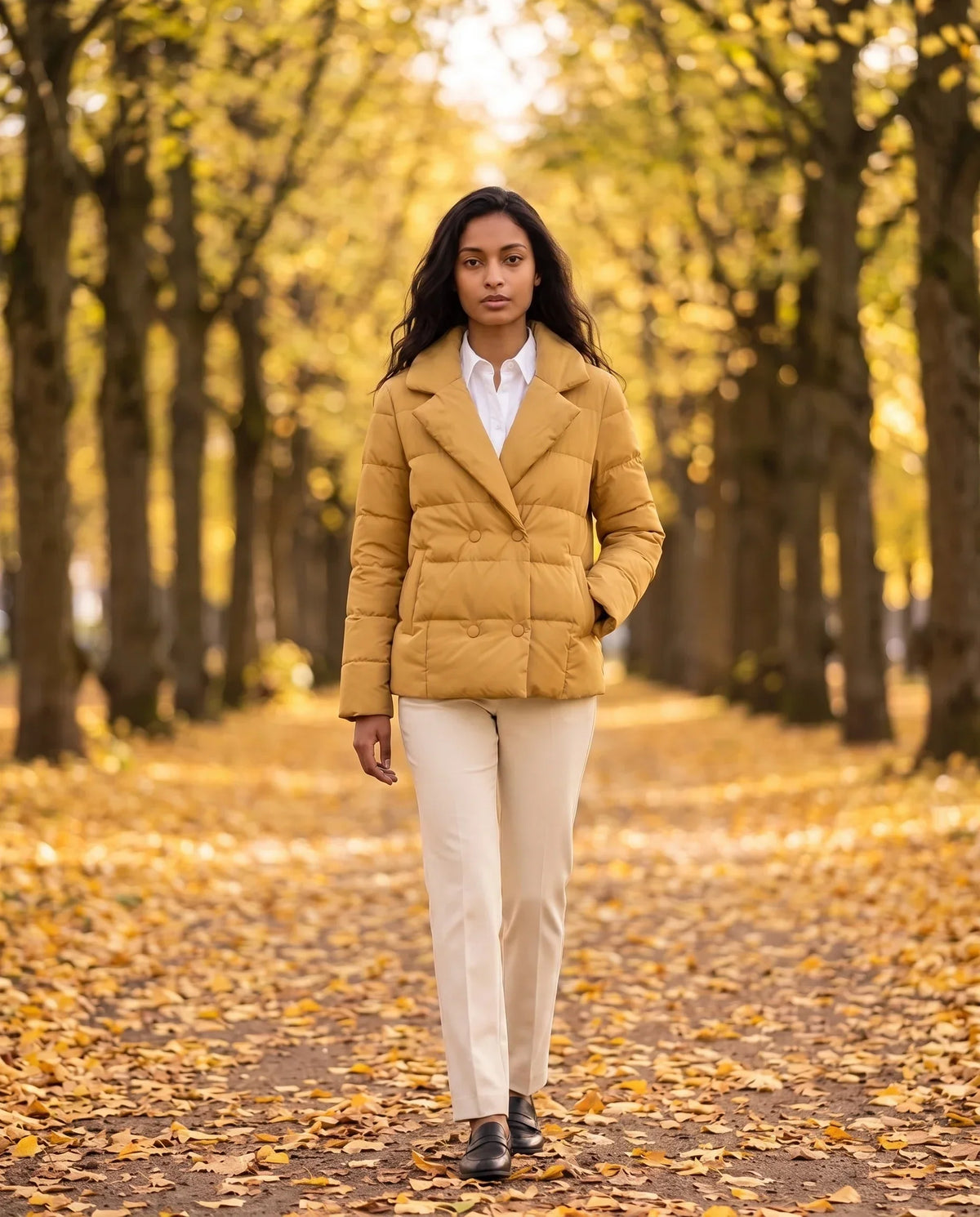 Short Quilted Jacket with Tailored Collar