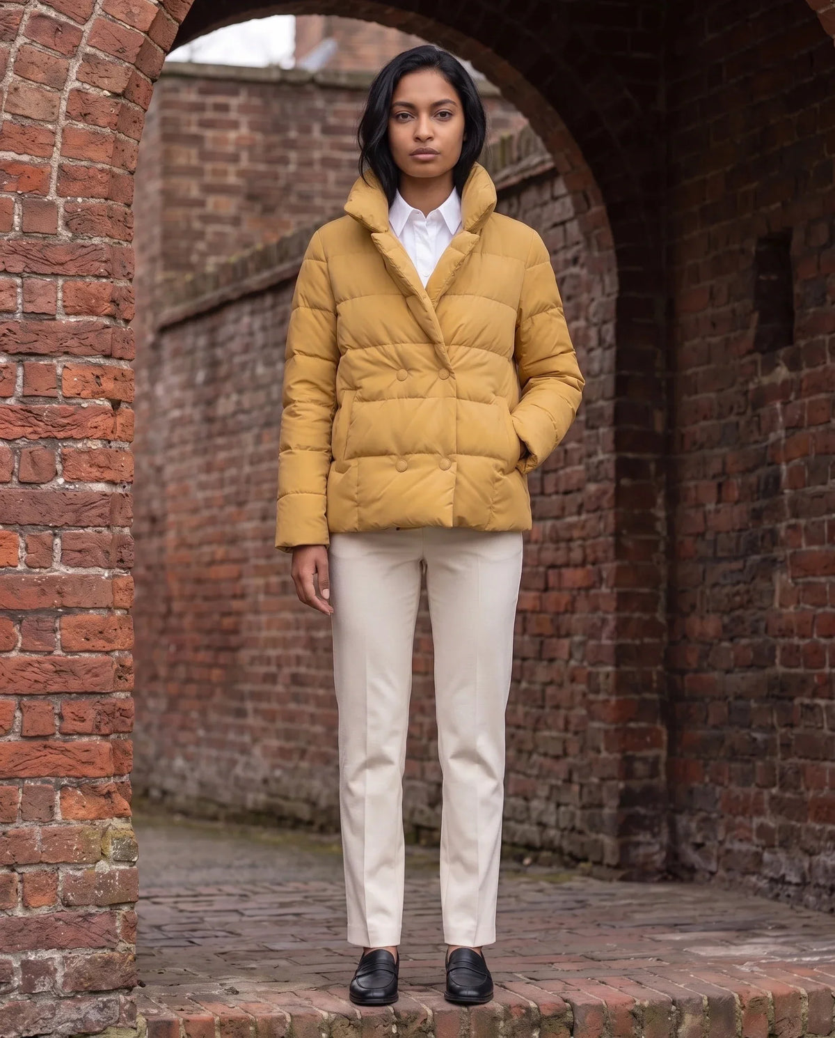 Short Quilted Jacket with Tailored Collar