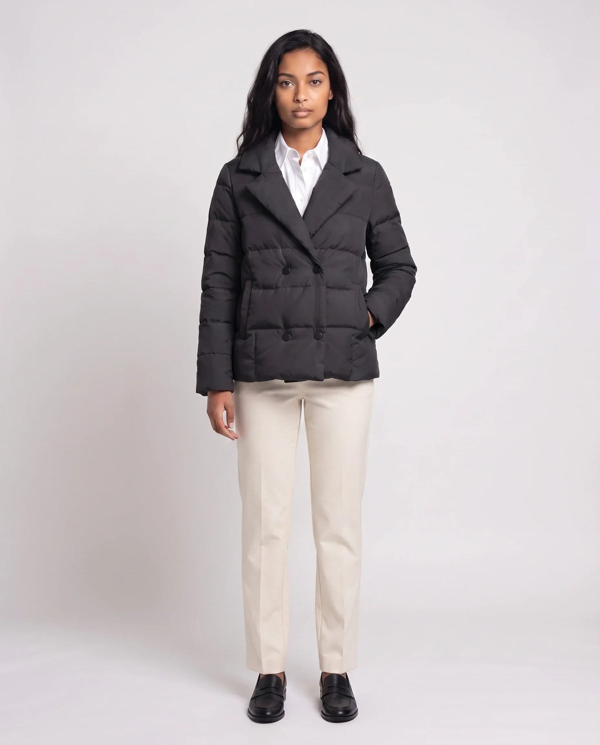 Short Quilted Jacket with Tailored Collar