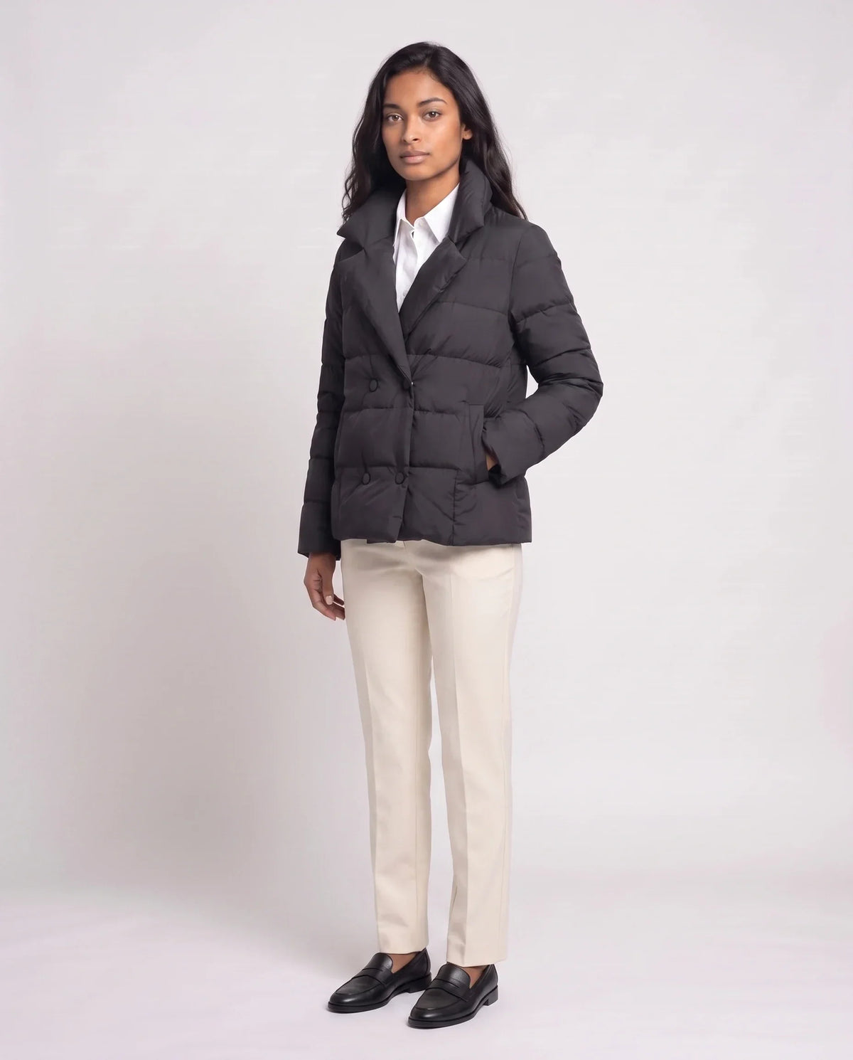 Short Quilted Jacket with Tailored Collar
