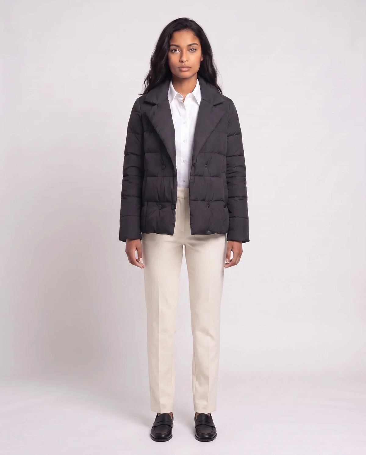 Short Quilted Jacket with Tailored Collar