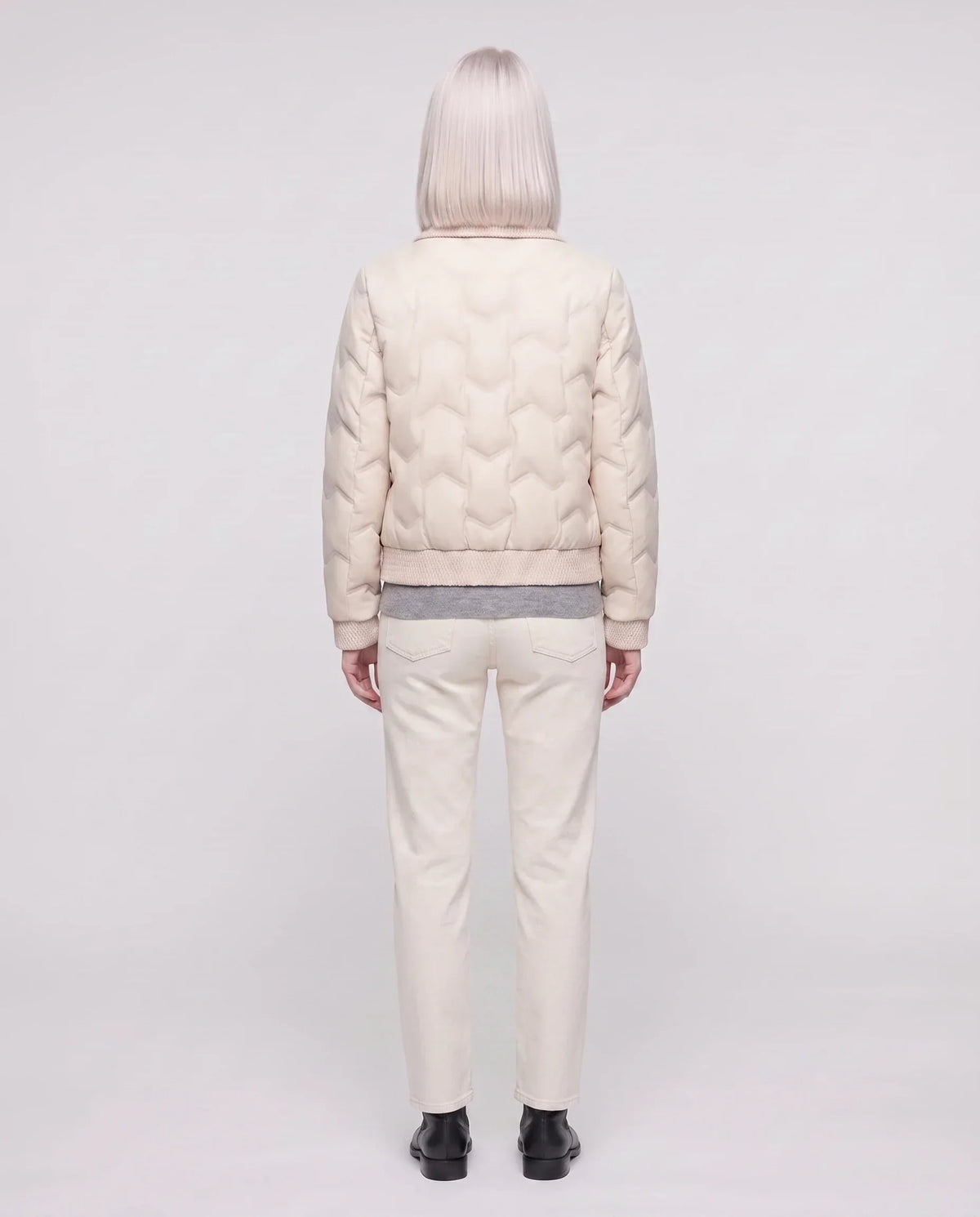 Short Quilted Jacket with Knit Collar