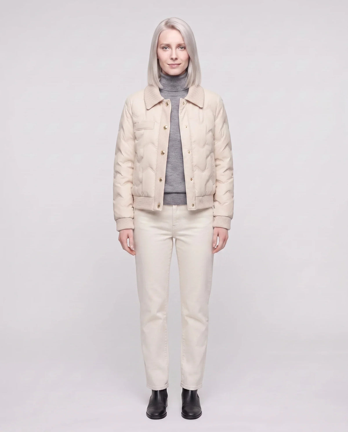 Short Quilted Jacket with Knit Collar