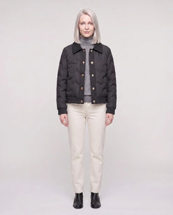 Short Quilted Jacket with Knit Collar