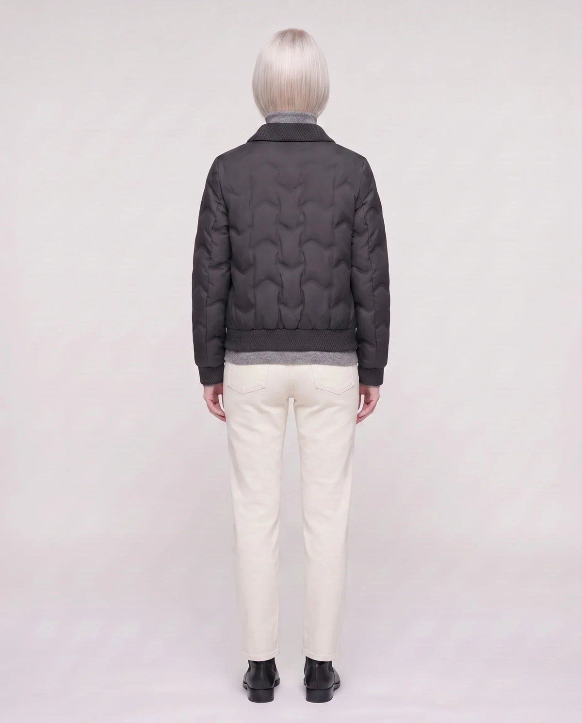 Short Quilted Jacket with Knit Collar